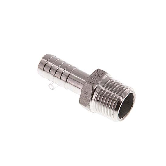 Raccords cannelés pour tuyaux - Embouts droits - Inox - R1/2" Mâle - Ø13mm - Pmax: 16 bar-Lire la description