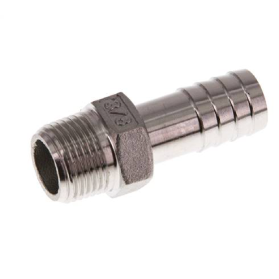 Raccords cannelés pour tuyaux - Embouts droits - Inox - R3/8" Mâle - Ø13mm - Pmax: 10 bar-Lire la description