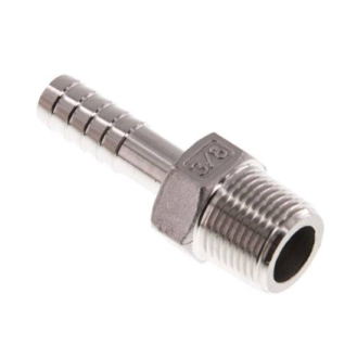 Raccords cannelés pour tuyaux - Embouts droits - Inox - R3/8" Mâle - Ø09mm - Pmax: 16 bar-Lire la description