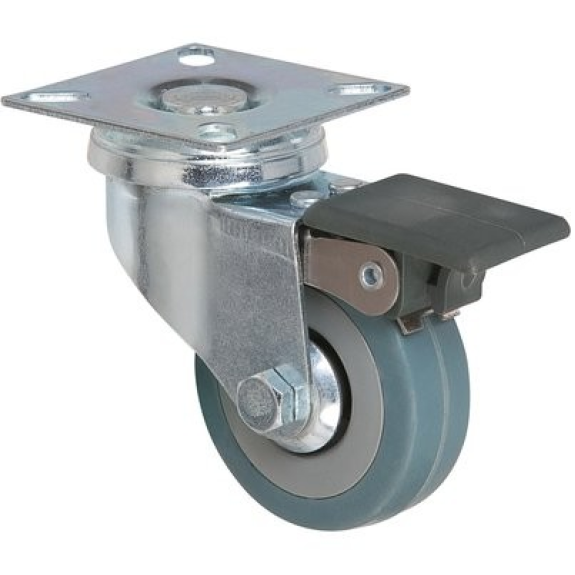 Roulette pivotante à platine avec frein série S14 AF  - C: 50 mm | Char ou force (kg): 40 kg | B: 50 x 50 mm | G: 25 mm | A: 73 mm | E: 32 x 32 mm | F: 6 mm-Lire la description