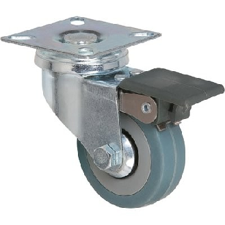 Roulette pivotante à platine avec frein série S14 AF  - A: 130 mm | C: 100 mm | Char ou force (kg): 45 kg | B: 68 x 68 mm | G: 30.5 mm | E: 42 x 42 mm | F: 6.5 mm-Lire la description