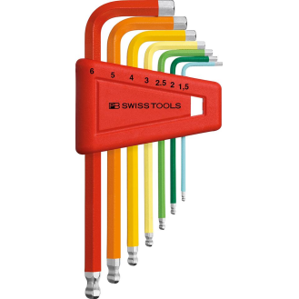 Winkelschraubendreher- Satz im Kunststoffhalter 7-teilig 1,5-6mm Rainbow Kugelkopf PB Swiss Tools-Beschreibung lesen