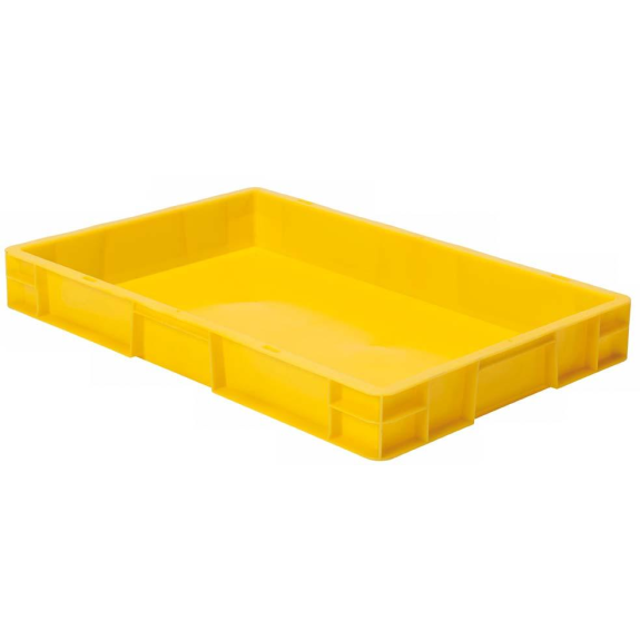 Transport-Stapelkasten B600xT400xH75 mm gelb, geschlossen ohne Griffloch-Beschreibung lesen