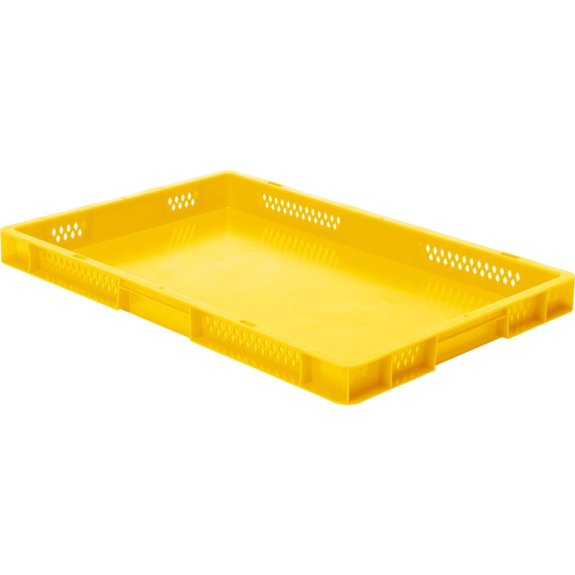 Transport-Stapelkasten B600xT400xH50 mm gelb, geschlossen ohne Griffloch-Beschreibung lesen