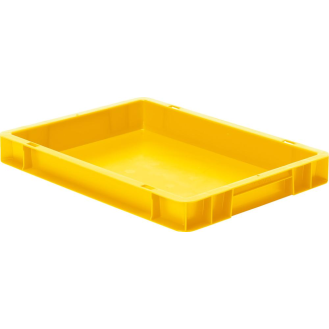 Transport-Stapelkasten B400xT300xH50 mm gelb, geschlossen ohne Griffloch-Beschreibung lesen