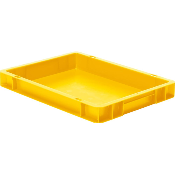 Transport-Stapelkasten B400xT300xH50 mm gelb, geschlossen ohne Griffloch-Beschreibung lesen