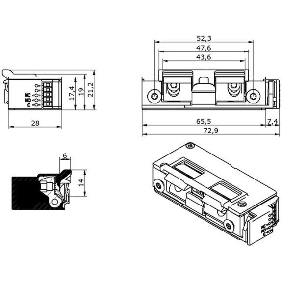 E-Öffner 5U6X21 9-24V AC/DC AS m.RÜ+Fall-Beschreibung lesen