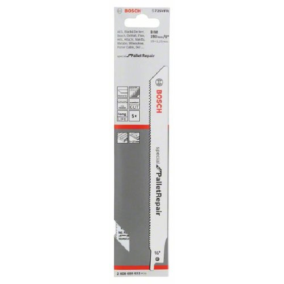 Säbelsägeblatt S 725 VFR Bosch VE à 5 Stück Special for Pallet Repair Säbelsägeblatt S 725 VFR Bosch VE à 5 Stück Special for Pallet Repair-Beschreibung lesen