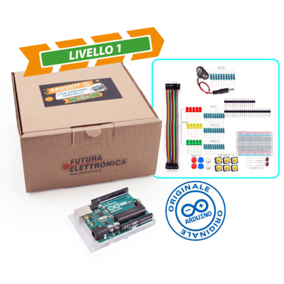 ARDUKITLEVEL1 - Arduino Uno R3 Originale + Set componenti-Leggi tutto