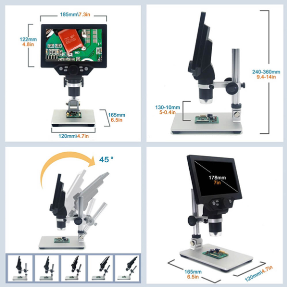 Microscopio digitale 1-1200X con monitor LCD a colori da 7"-Leggi tutto