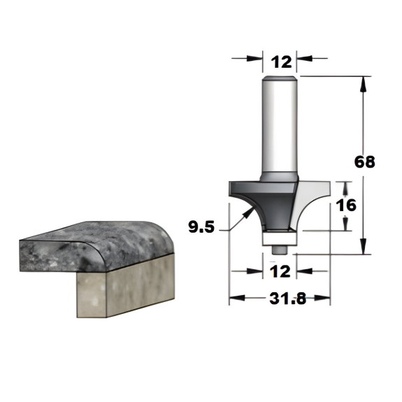 Fresa para madera de radio para cantos de encimera de solid surface con vástago S12 para fresadora de mano - RW1002C-Leer más