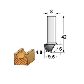 Fresa para madera de radio convexo S8  D10 R5 L42 con 2 cuchillas-Leer más