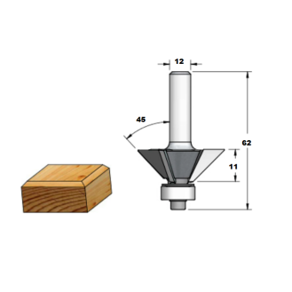 Fresa para maderade cortar a 45º con 3 flautas  S12 para fresadora de mano - SL34512-Leer más
