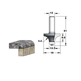 Fresa para madera de radio para cantos de encimera de solid surface con vástago S12 para fresadora de mano - RW03002C-Leer más