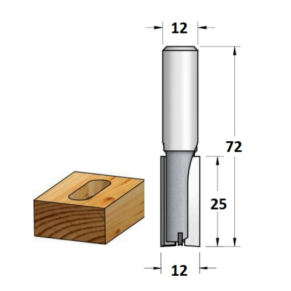 Fresa para madera recta con punta de carburo con vástago S12, D12 y 2 cuchillas para fresadora de mano - P241202/K-Leer más