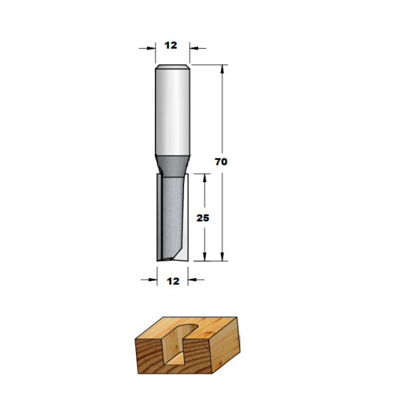 Fresa para madera recta con punta de carburo con vástago S12, D12 y 2 cuchillas para fresadora de mano - P241202/K-Leer más