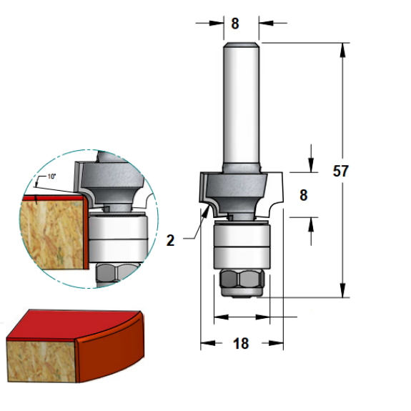 Fresa para madera para redondear esquinas de cantos con vástago S8 para fresadora de mano - RWB0205-Leer más