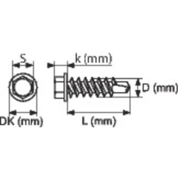 Vis autoperceuse tête hexagonale  - L (mm): 25 | Vendu par: 250 | S (mm): 8 | DK (mm): 11 | D (mm): 5.5 | k (mm): 5.4-Lire la description