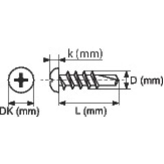 Vis autoperceuse tête ronde  - Vendu par: 500 | D (mm): 3.5 | DK (mm): 7 | L (mm): 9.5 | k (mm): 2.6-Lire la description