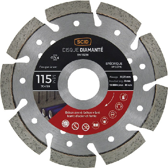 Disque ventillé béton métal  - Diamètre (mm): 125 | alésa (mm): 22.23-Lire la description