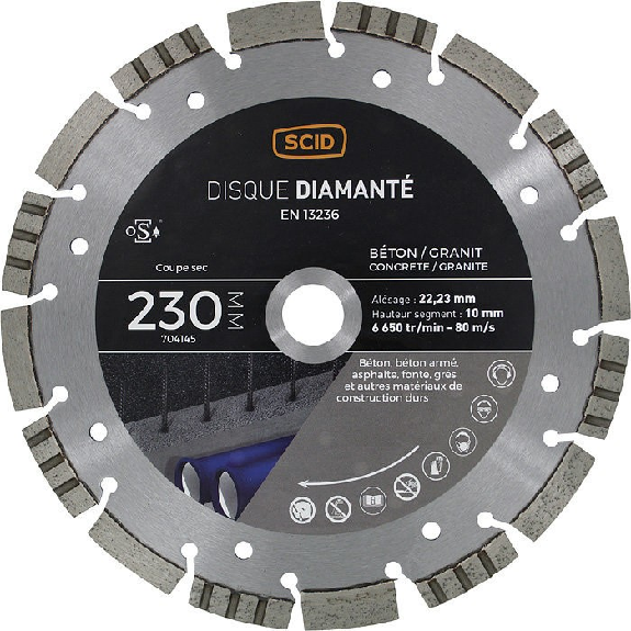 Disque béton granit ventilé  - alésa (mm): 22.23 | Diamètre (mm): 230-Lire la description