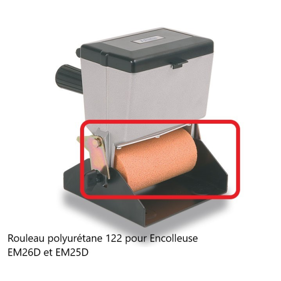 Rouleau polyuréthane 122mm pour encolleuse EM26D et EM25D-Lire la description