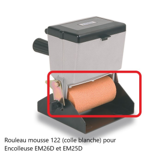 Rouleau mousse 122mm colle blanche pour encolleuse EM26D et EM25D-Lire la description