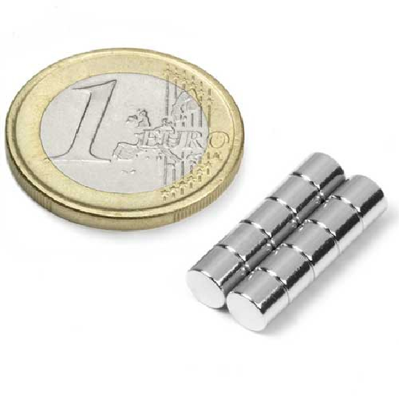 Imán de neodimio redondo Diámetro 5 mm x 4 mm de potencia 0.86 kg-Leer más