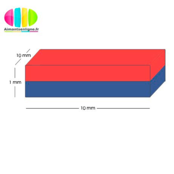 Imán cuadrado 10 mm x 10 mm x 1 mm de potencia 0.7 kg-Leer más