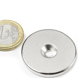 Aimant percé avec trou biseauté Diamètre 34mm Puissance 10,7kg-Lire la description