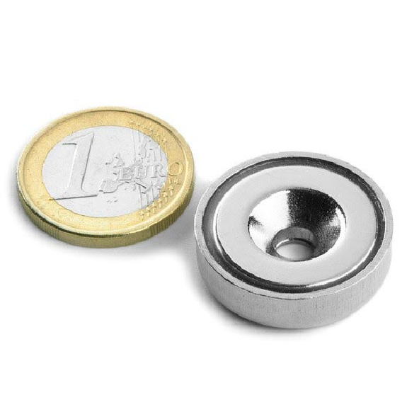 Runder magnet in stahlschale mit senkbohrung - Durchmesser 25 mm Leistung 14 kg-Beschreibung lesen