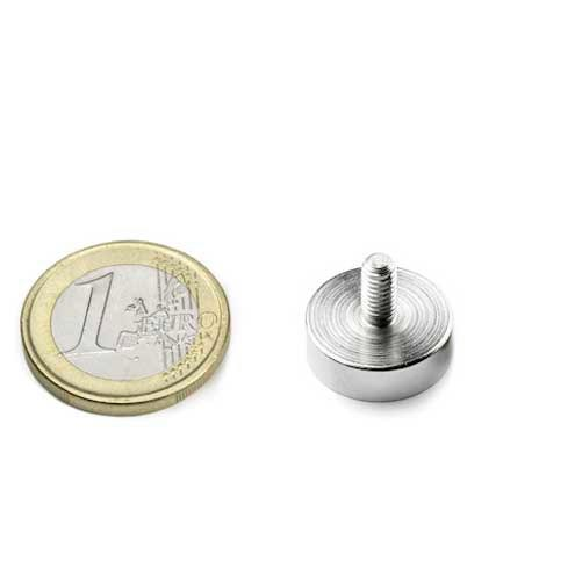 Aimant à tige filetée M4 - Diamètre 16mm - Puissance 6kg-Lire la description