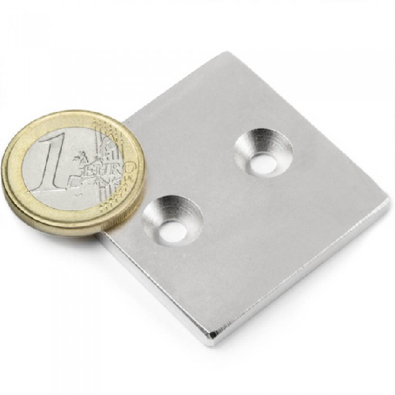 Magnet mit senkbohrung 40 mm x 40 mm x 4 mm Leistung 14 kg-Beschreibung lesen