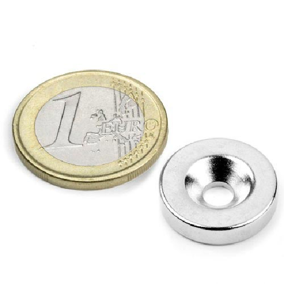 Imán redondo con orificio biselado - Diámetro 18 mm - Potencia 4,8 kg-Leer más