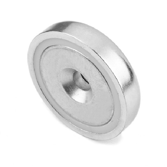 Imán redondo en recipiente de acero con orificio biselado - Diámetro 48 mm - Potencia 68 kg-Leer más