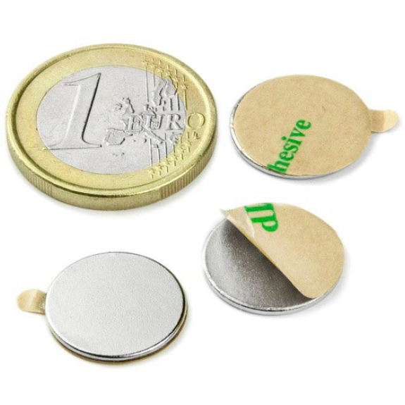 Imán adhesivo diámetro 15 mm x 1 mm de potencia 0,97 kg-Leer más