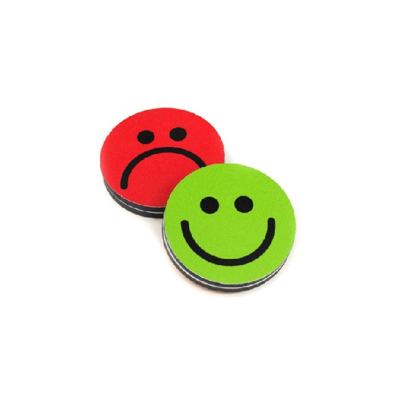 Aimant smiley recto-verso 50mm vert-rouge-Lire la description