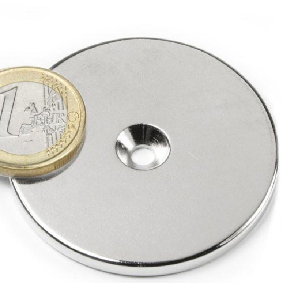 Aimant percé avec trou biseauté diametre 50mm Puissance 16kg-Lire la description