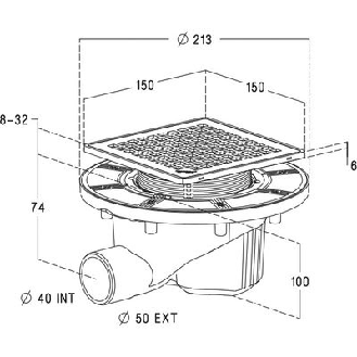 Siphon Docia Sicax pour douche carrelée  - Type de sortie: Horizontale | Diamètre femelle (mm): 40 | Diamètre mâle (mm): 50 | Longueur grille (mm): 150 | Larur grille (mm): 150-Lire la description