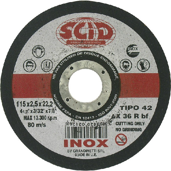 Disque à tronçonner l'inox  - Épaisseur (mm): 3 | Diamètre (mm): 115-Lire la description