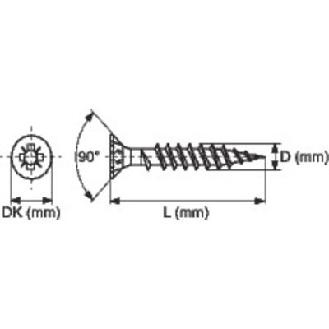 Vis à bois inox A2 tête fraisée PZ  - Vendu par: 200 | D (mm): 5 | DK (mm): 10 | L (mm): 35 | Fileta: Total | Emut: PZ2-Lire la description