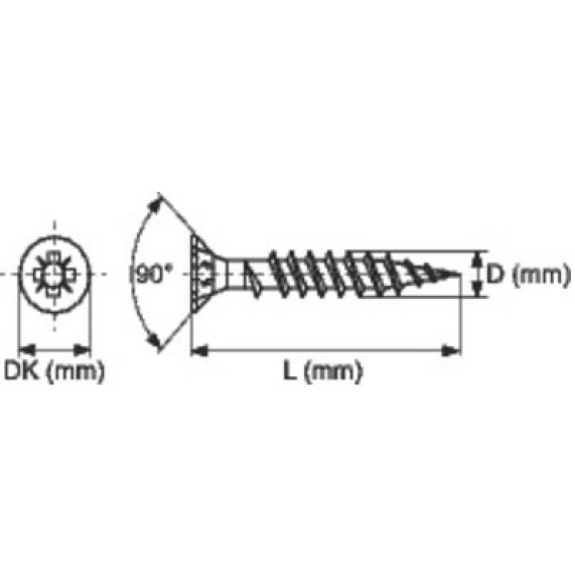 Vis à bois inox A2 tête fraisée PZ  - Vendu par: 200 | D (mm): 3.5 | DK (mm): 7 | L (mm): 30 | Fileta: Total | Emut: PZ2-Lire la description