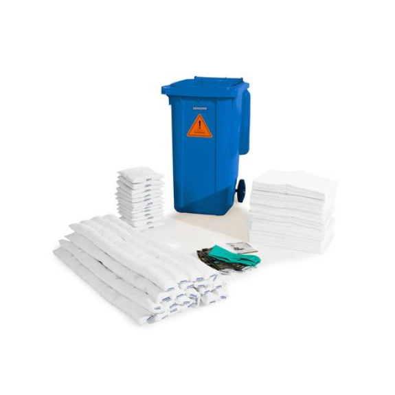 Kit d'absorbants anti-pollution , absorbants en conteneur sur roulettes B24, « huile »-Lire la description