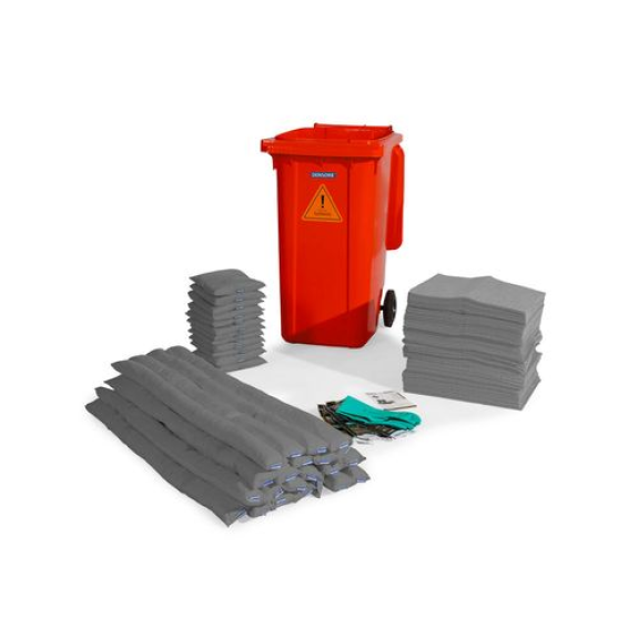 Kit d'absorbants anti-pollution , absorbants en conteneur rouge sur roulettes B 24, Universel-Lire la description