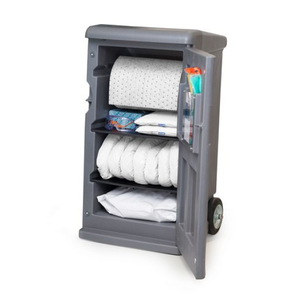 Kit antipollution mobile , absorbants en caddy M gris, version Hydrocarbures avec granulés-Lire la description