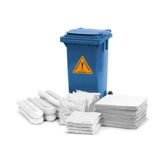 Kit d'absorbants anti-pollution , absorbants en conteneur sur roulettes B12, « huile »-Lire la description