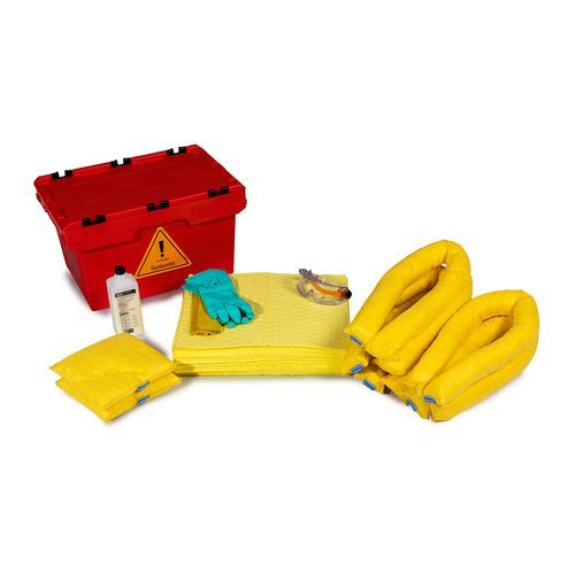 Kit d'absorbants d'urgence anti-pollution  dans caisse pliante rouge, modèle spécial-Lire la description