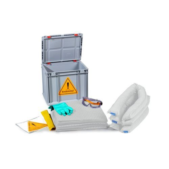 Kit d'absorbants anti-pollution  dans bac gerbable Euro mobile, modèle huile-Lire la description