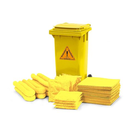Kit d'absorbants anti-pollution , absorbants en conteneur sur roulettes B12, « spécial »-Lire la description