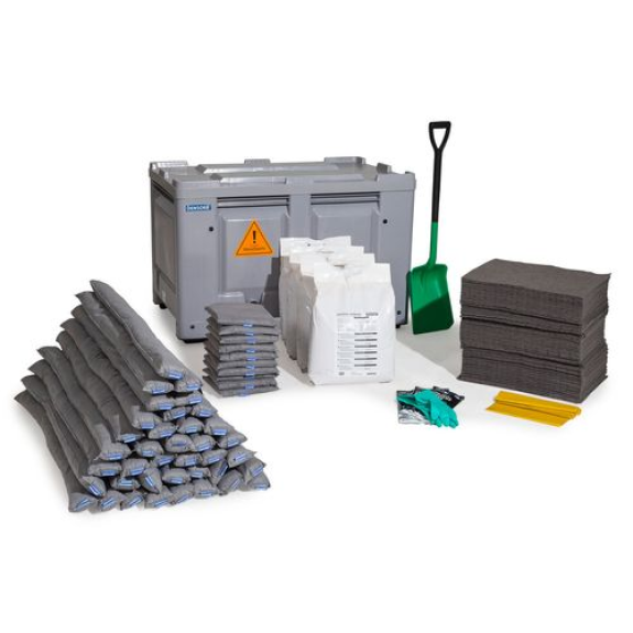 Kit d'absorbants anti-pollution, absorbants en box de transport, sur roulettes, «universel»-Lire la description